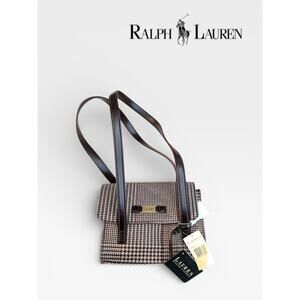 NWT Y2K Lauren Ralph Lauren Houndstooth Shoulder BagWool Leather Gold Trim